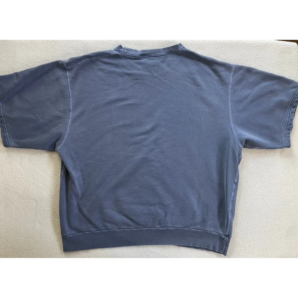 Cabela's Mens 2XL Short Sleeve Sweatshirt Blue French Terry Cotton Stains Grunge